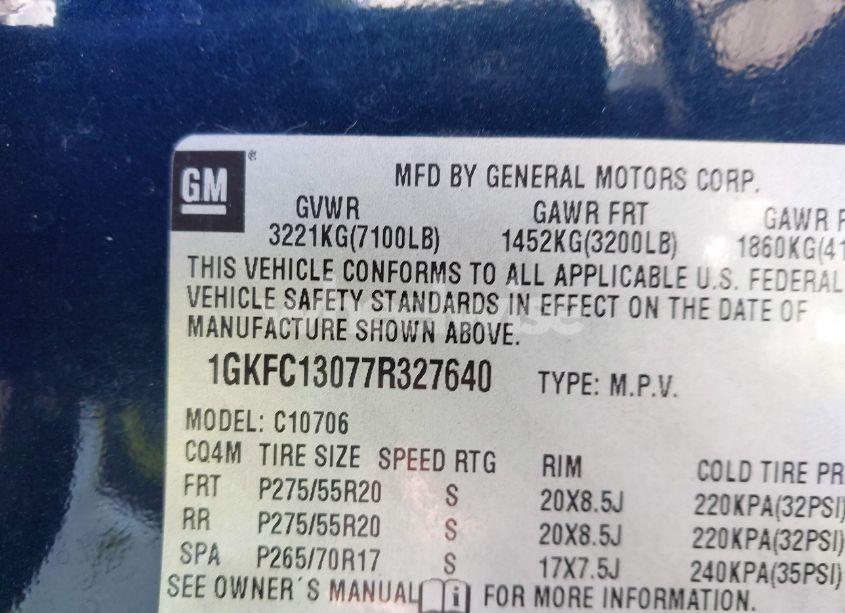 Photo 9 of 2007 Gmc Yukon SLT (VIN 1GKFC13077R327640)