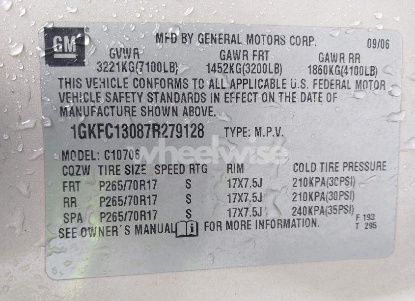 Photo 9 of 2007 Gmc Yukon SLE (VIN 1GKFC13087R279128)