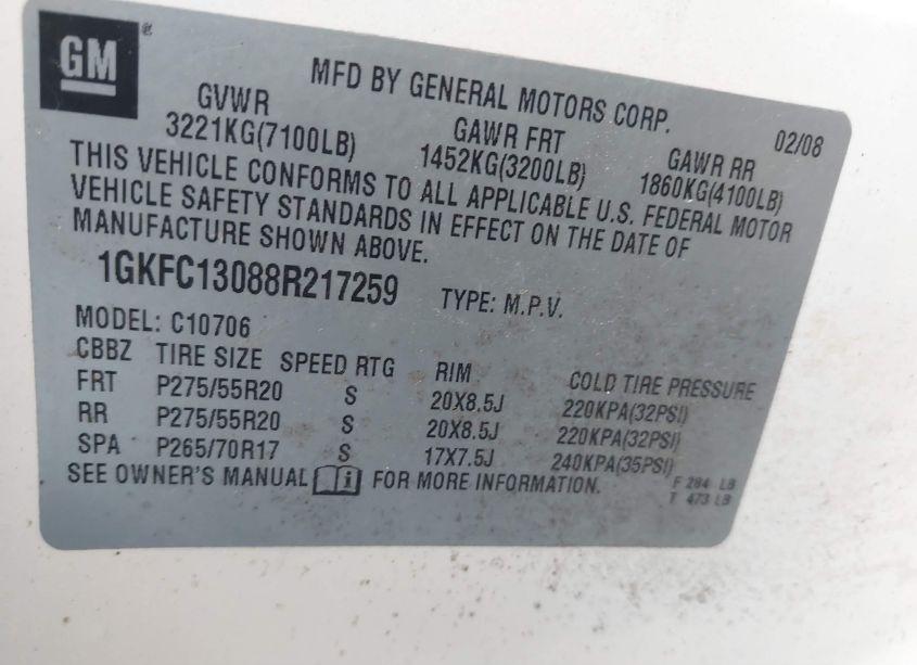 Photo 9 of 2008 Gmc Yukon SLT (VIN 1GKFC13088R217259)