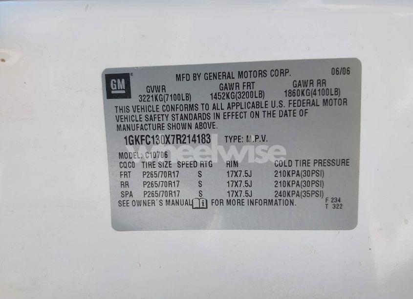 Photo 9 of 2007 Gmc Yukon SLE (VIN 1GKFC130X7R214183)