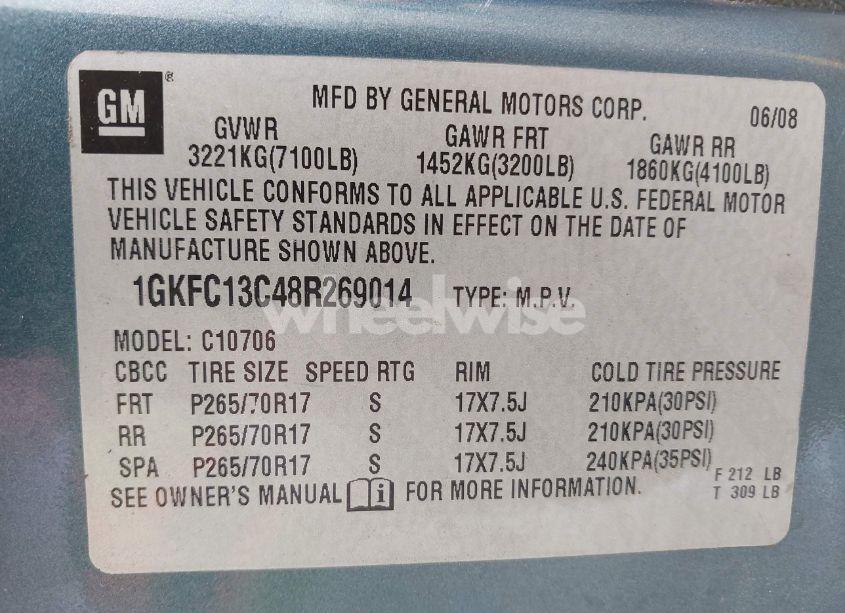 Photo 9 of 2008 Gmc Yukon SLE (VIN 1GKFC13C48R269014)