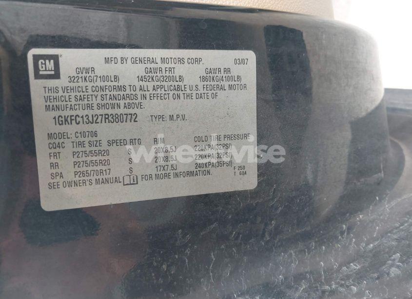 Photo 9 of 2007 Gmc Yukon SLT (VIN 1GKFC13J27R380772)