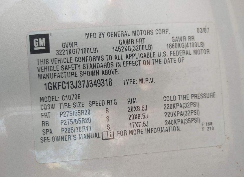 Photo 9 of 2007 Gmc Yukon SLT (VIN 1GKFC13J37J349318)