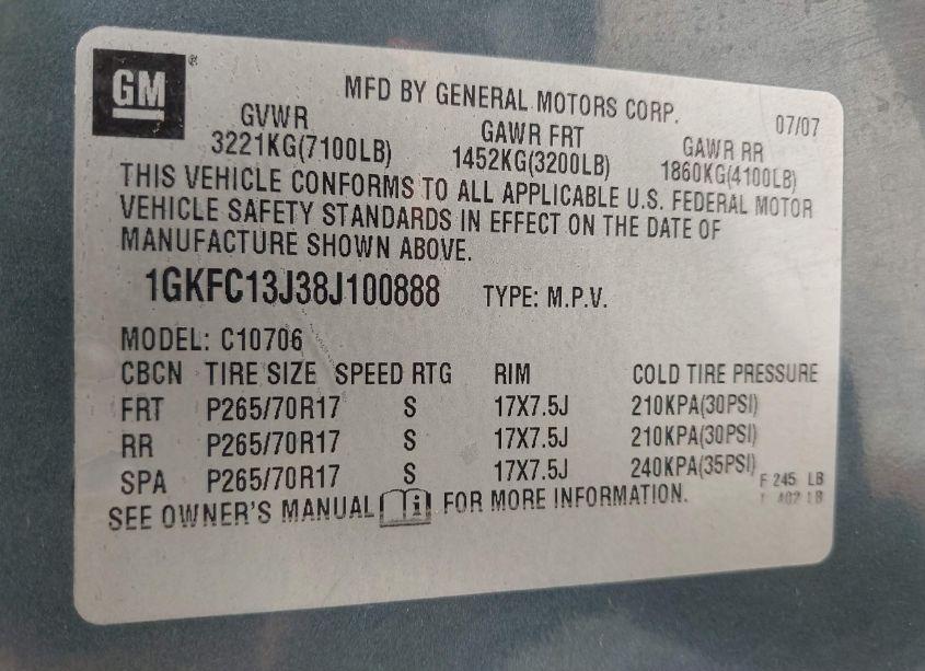 Photo 9 of 2008 Gmc Yukon SLT (VIN 1GKFC13J38J100888)