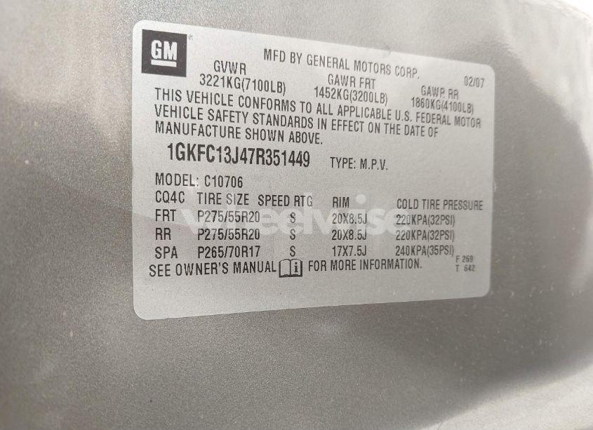 Photo 9 of 2007 Gmc Yukon SLT (VIN 1GKFC13J47R351449)