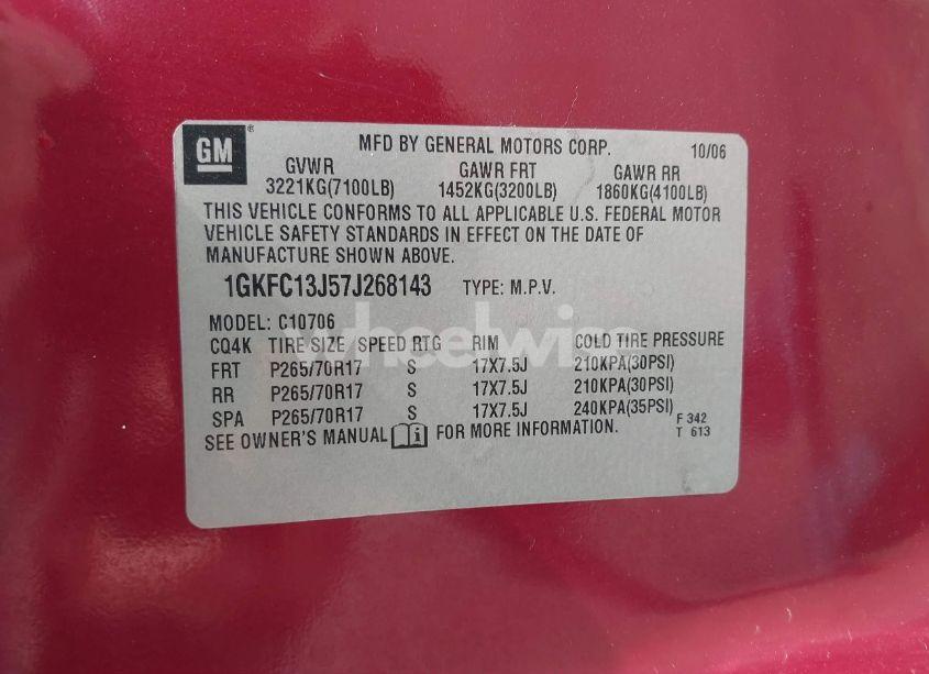 Photo 9 of 2007 Gmc Yukon SLT (VIN 1GKFC13J57J268143)