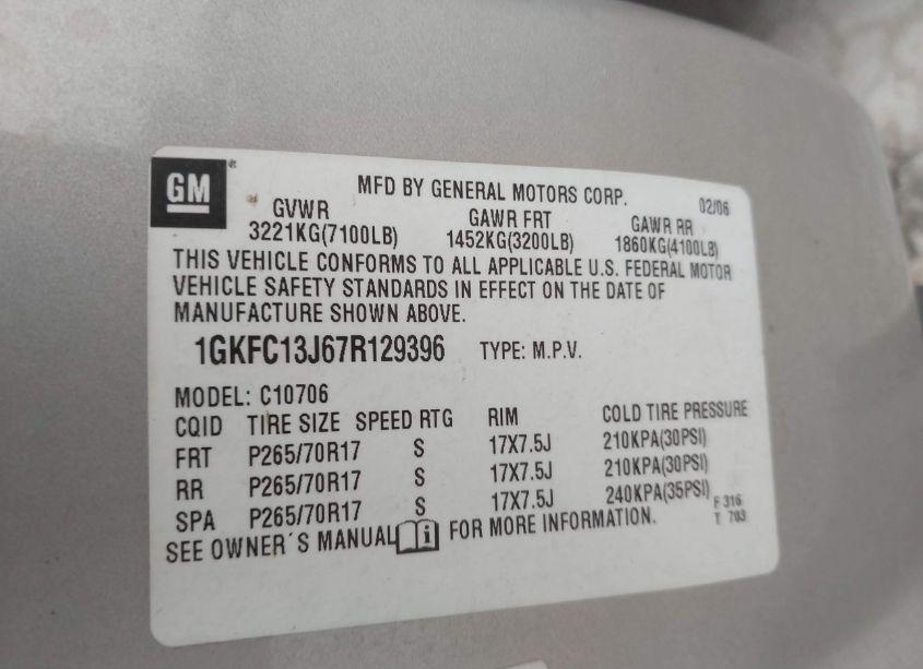 Photo 9 of 2007 Gmc Yukon SLT (VIN 1GKFC13J67R129396)