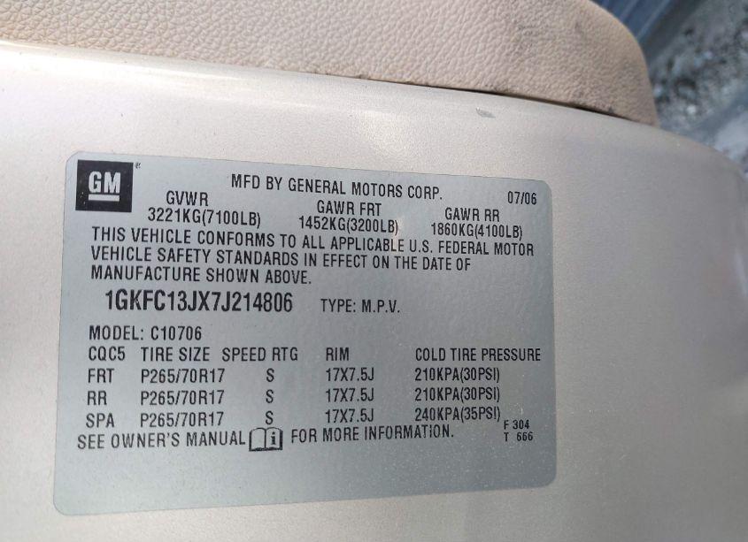 Photo 9 of 2007 Gmc Yukon SLT (VIN 1GKFC13JX7J214806)