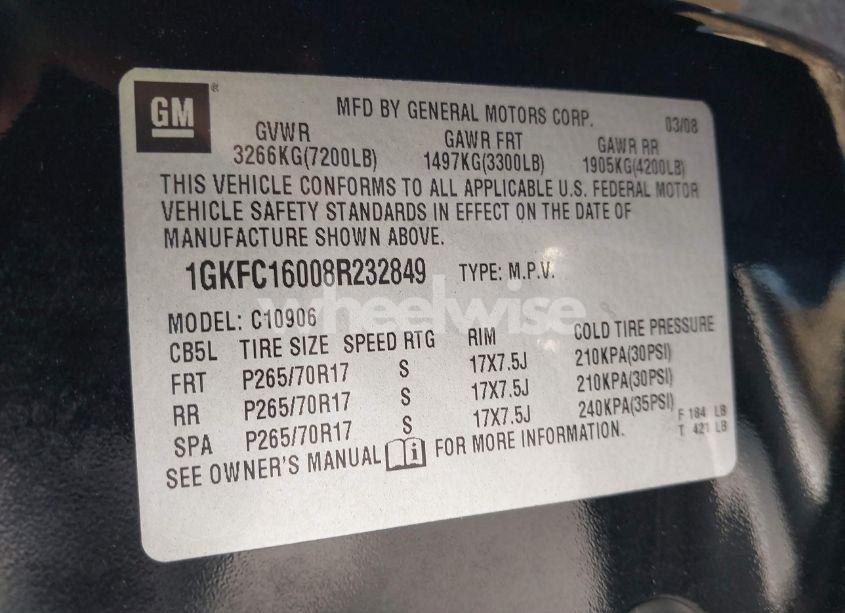 Photo 9 of 2008 Gmc Yukon XL 1500 SLT (VIN 1GKFC16008R232849)