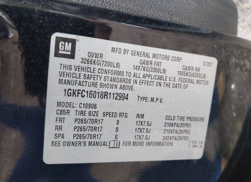 Photo 9 of 2008 Gmc Yukon XL 1500 SLT (VIN 1GKFC16018R112994)