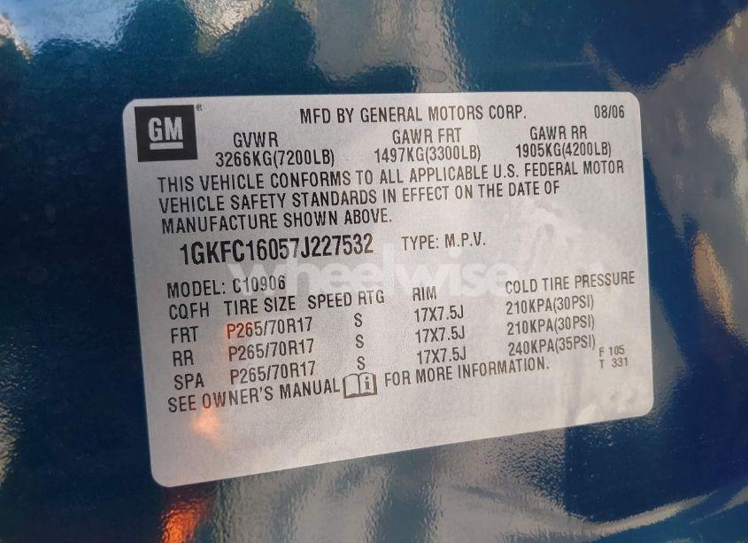 Photo 9 of 2007 Gmc Yukon XL 1500 COMMERCIAL FLEET (VIN 1GKFC16057J227532)