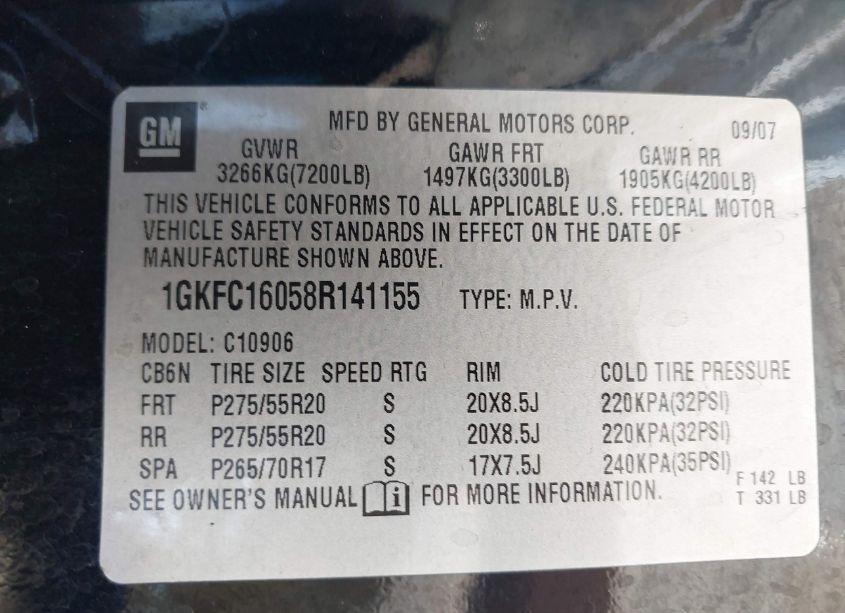 Photo 9 of 2008 Gmc Yukon XL SLT W/4SB (VIN 1GKFC16058R141155)