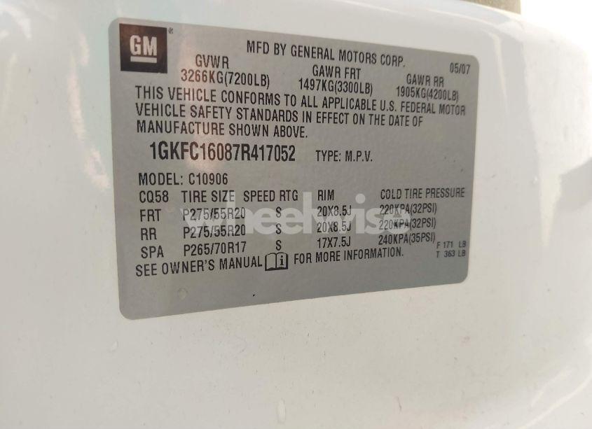 Photo 9 of 2007 Gmc Yukon XL 1500 SLT (VIN 1GKFC16087R417052)