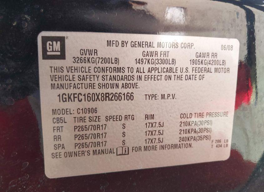 Photo 9 of 2008 Gmc Yukon XL 1500 SLT (VIN 1GKFC160X8R266166)