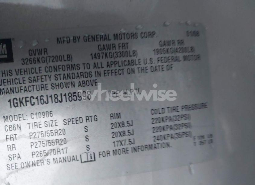 Photo 9 of 2008 Gmc Yukon XL SLT W/4SB (VIN 1GKFC16J18J185998)