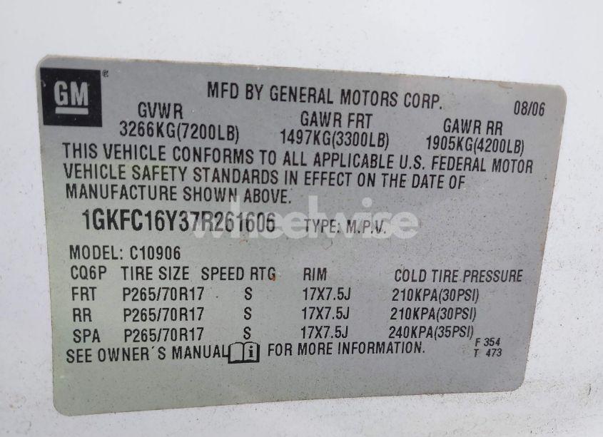 Photo 9 of 2007 Gmc Yukon XL 1500 SLT (VIN 1GKFC16Y37R261606)