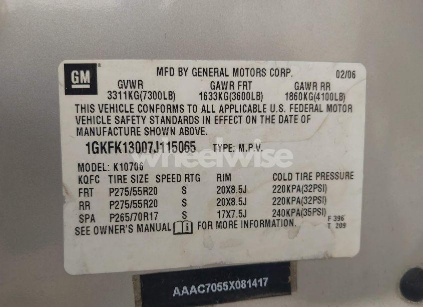 Photo 9 of 2007 Gmc Yukon SLT (VIN 1GKFK13007J115065)