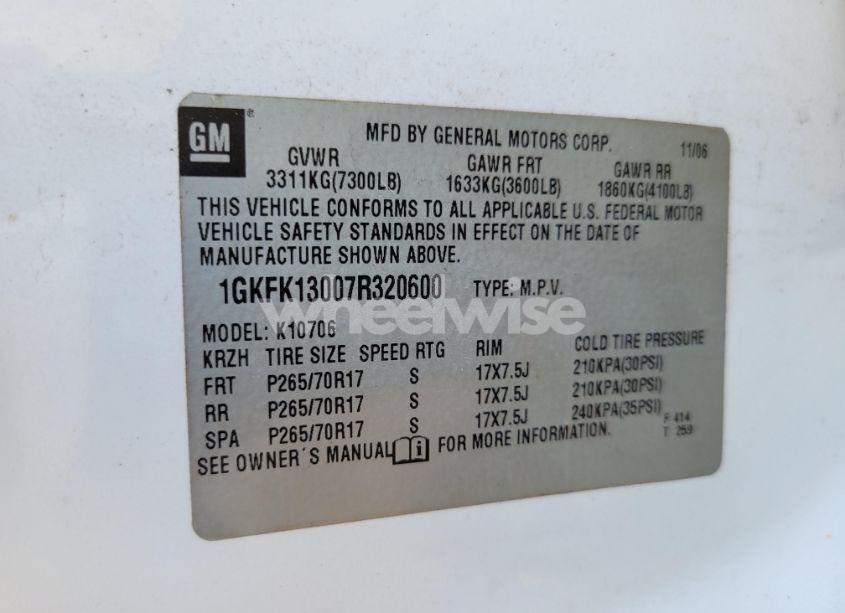 Photo 9 of 2007 Gmc Yukon (VIN 1GKFK13007R320600)