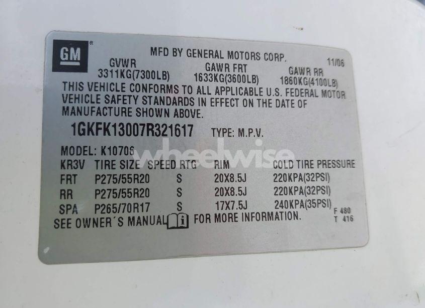 Photo 9 of 2007 Gmc Yukon SLT (VIN 1GKFK13007R321617)