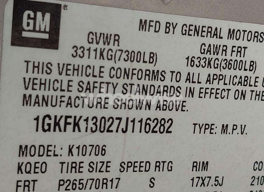 Photo 9 of 2007 Gmc Yukon SLT (VIN 1GKFK13027J116282)