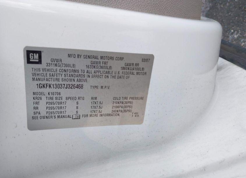 Photo 9 of 2007 Gmc Yukon SLT (VIN 1GKFK13037J326468)