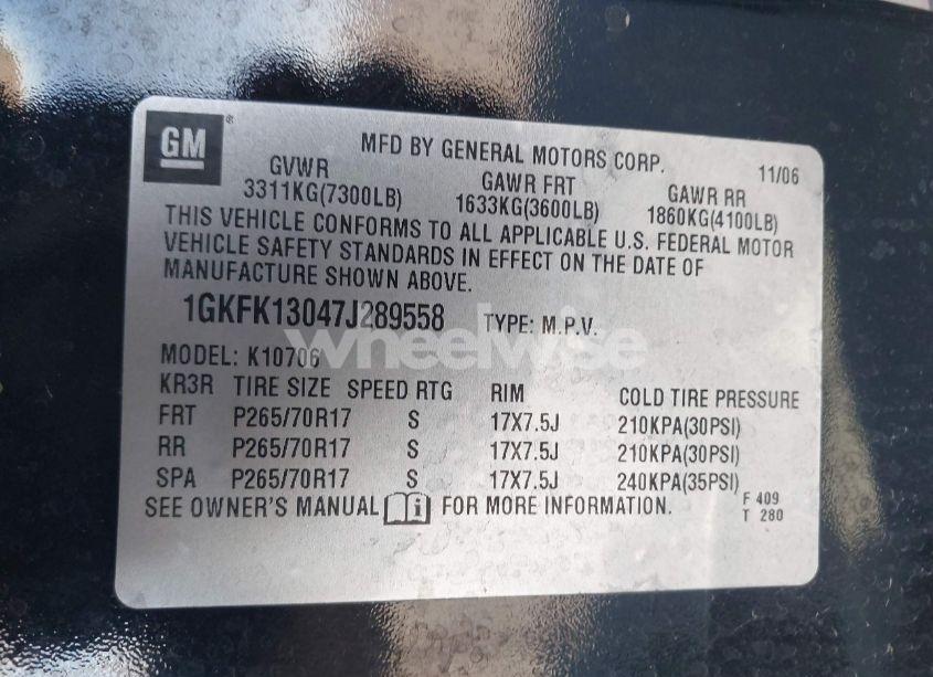 Photo 9 of 2007 Gmc Yukon COMMERCIAL FLEET (VIN 1GKFK13047J289558)