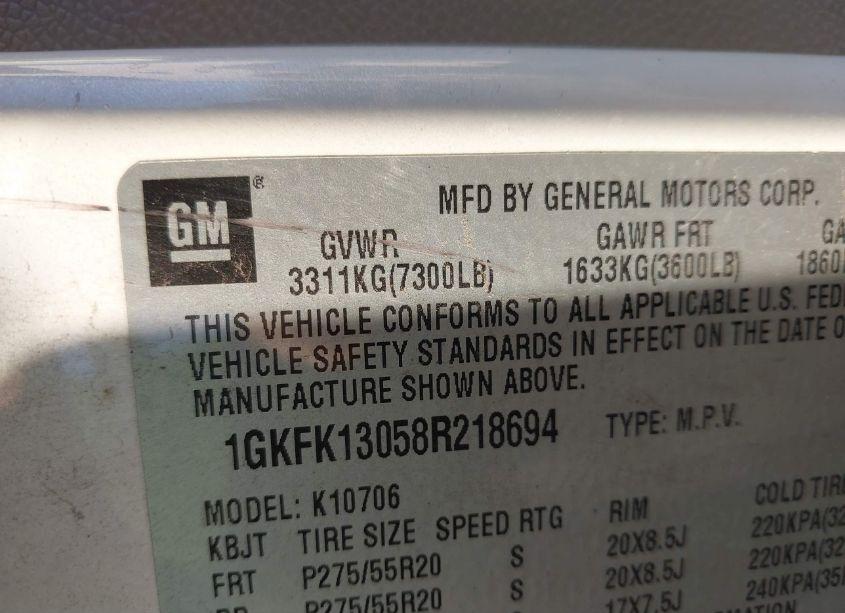 Photo 9 of 2008 Gmc Yukon SLT (VIN 1GKFK13058R218694)