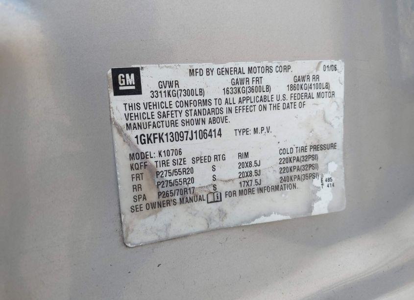 Photo 9 of 2007 Gmc Yukon SLT (VIN 1GKFK13097J106414)