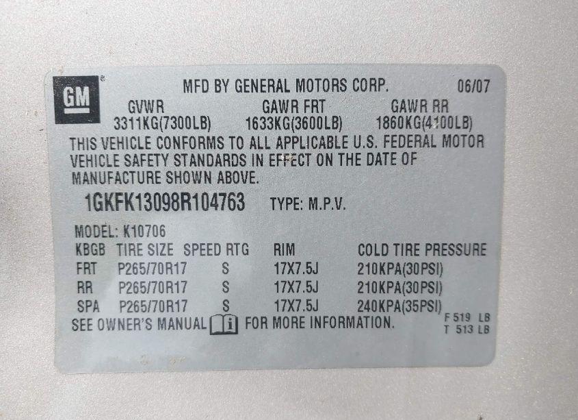 Photo 9 of 2008 Gmc Yukon SLT (VIN 1GKFK13098R104763)