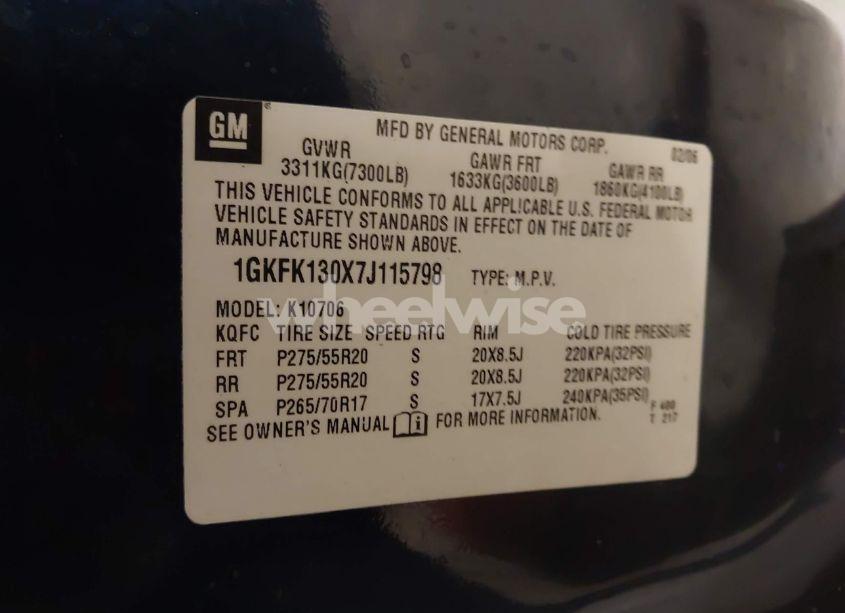 Photo 9 of 2007 Gmc Yukon SLT (VIN 1GKFK130X7J115798)