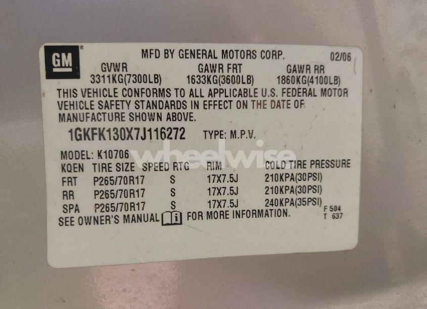 Photo 9 of 2007 Gmc Yukon SLT (VIN 1GKFK130X7J116272)