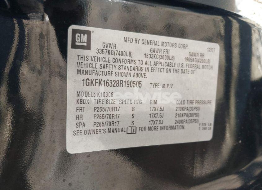 Photo 9 of 2008 Gmc Yukon XL 1500 SLT (VIN 1GKFK16328R190505)