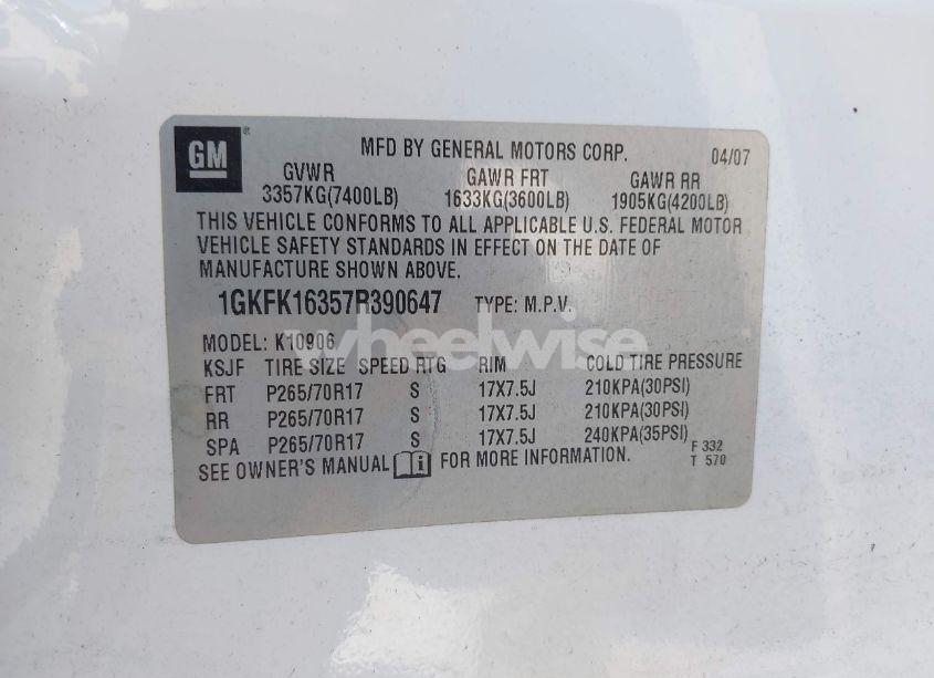 Photo 9 of 2007 Gmc Yukon XL 1500 SLT (VIN 1GKFK16357R390647)