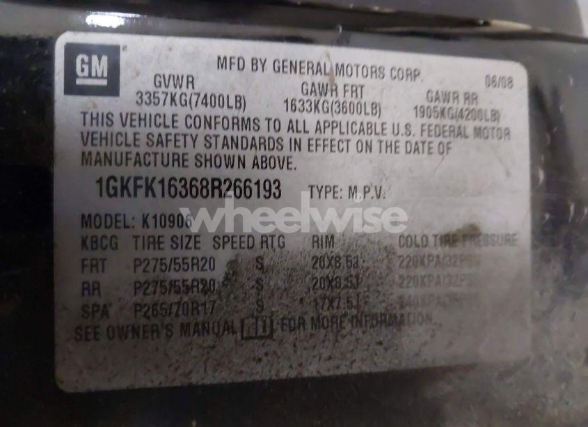 Photo 9 of 2008 Gmc Yukon XL 1500 SLT (VIN 1GKFK16368R266193)