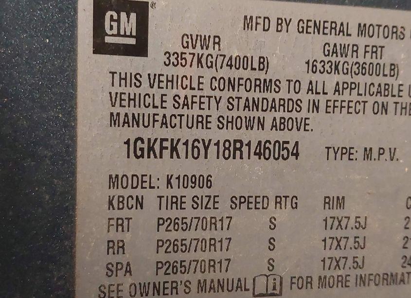 Photo 9 of 2008 Gmc Yukon XL 1500 SLT (VIN 1GKFK16Y18R146054)