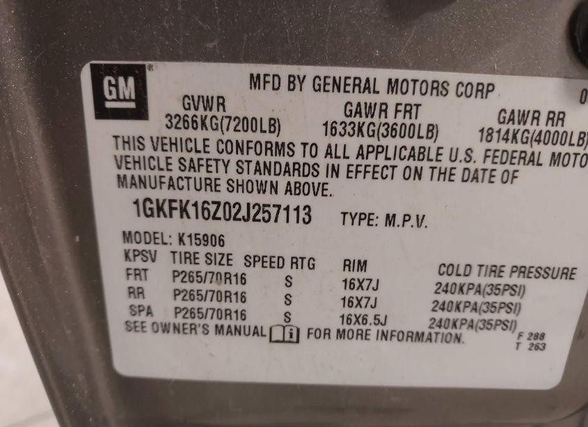 Photo 9 of 2002 Gmc Yukon XL 1500 SLT (VIN 1GKFK16Z02J257113)