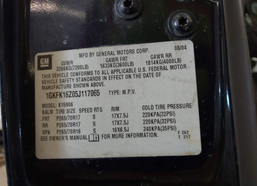 Photo 9 of 2005 Gmc Yukon XL 1500 SLT (VIN 1GKFK16Z05J117065)