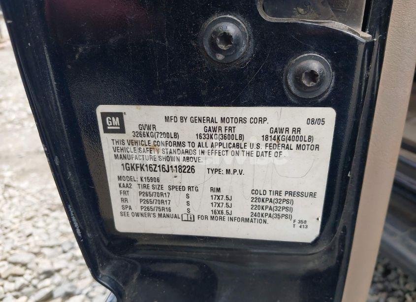 Photo 9 of 2006 Gmc Yukon XL 1500 SLT (VIN 1GKFK16Z16J118226)