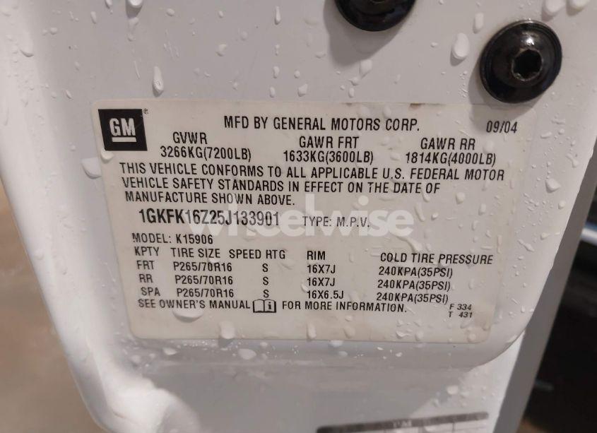 Photo 9 of 2005 Gmc Yukon XL 1500 SLT (VIN 1GKFK16Z25J133901)