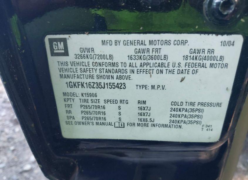 Photo 9 of 2005 Gmc Yukon XL 1500 SLT (VIN 1GKFK16Z35J155423)