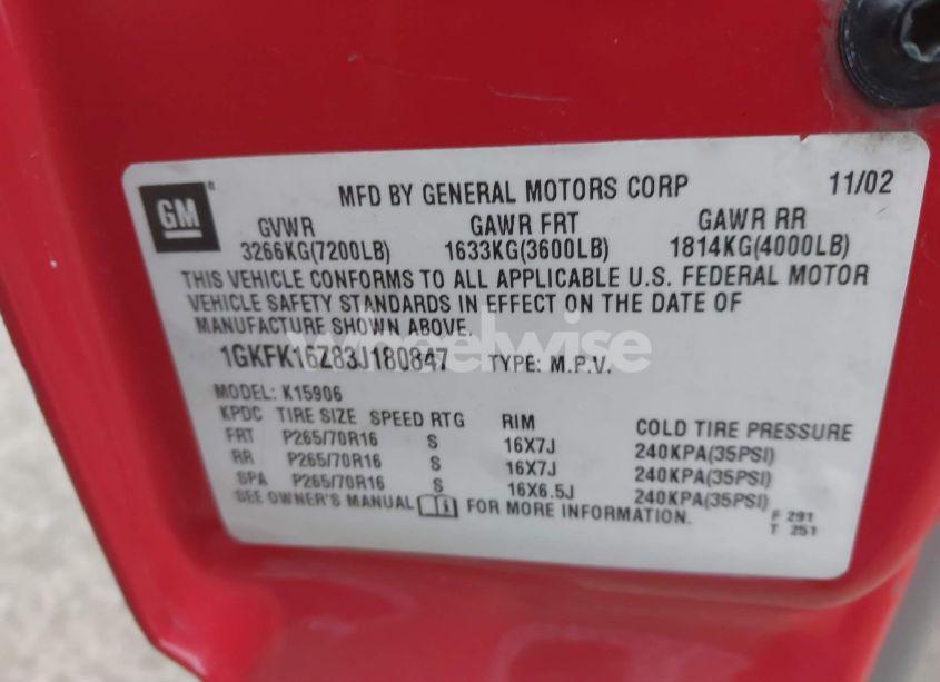 Photo 9 of 2003 Gmc Yukon XL 1500 SLT (VIN 1GKFK16Z83J180847)