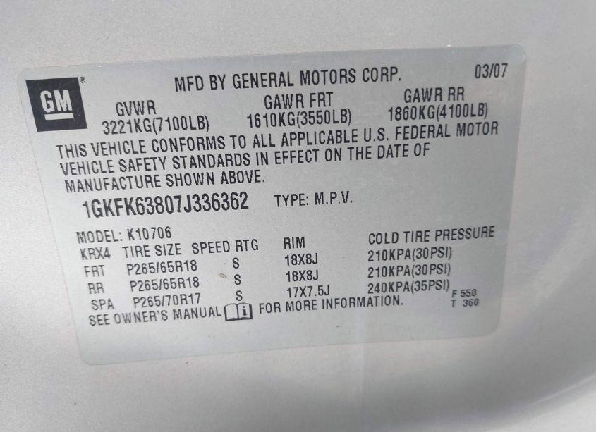 Photo 9 of 2007 Gmc Yukon DENALI (VIN 1GKFK63807J336362)