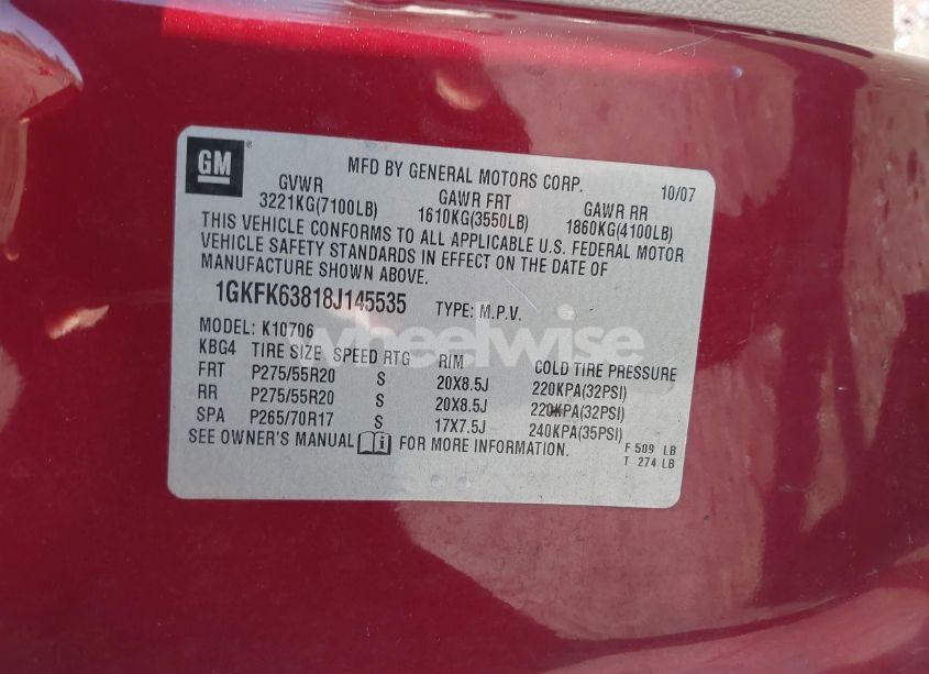 Photo 9 of 2008 Gmc Yukon DENALI (VIN 1GKFK63818J145535)