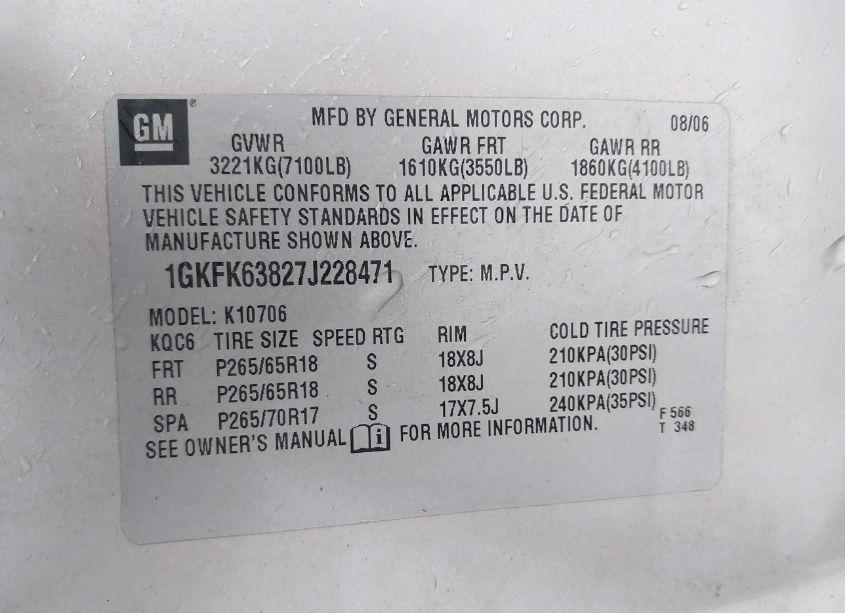 Photo 9 of 2007 Gmc Yukon DENALI (VIN 1GKFK63827J228471)