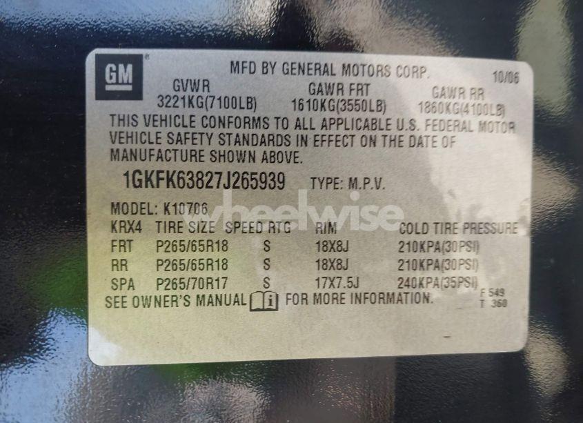 Photo 9 of 2007 Gmc Yukon DENALI (VIN 1GKFK63827J265939)