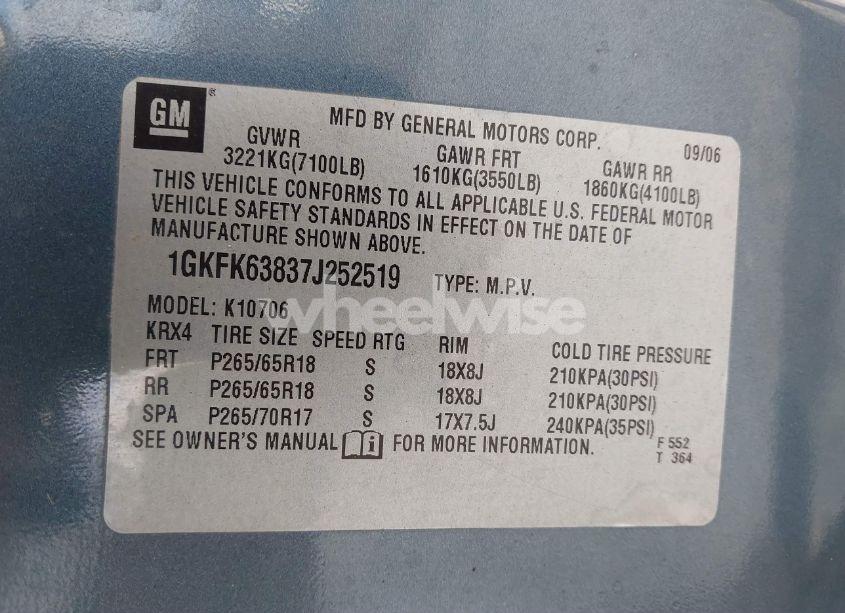 Photo 9 of 2007 Gmc Yukon DENALI (VIN 1GKFK63837J252519)