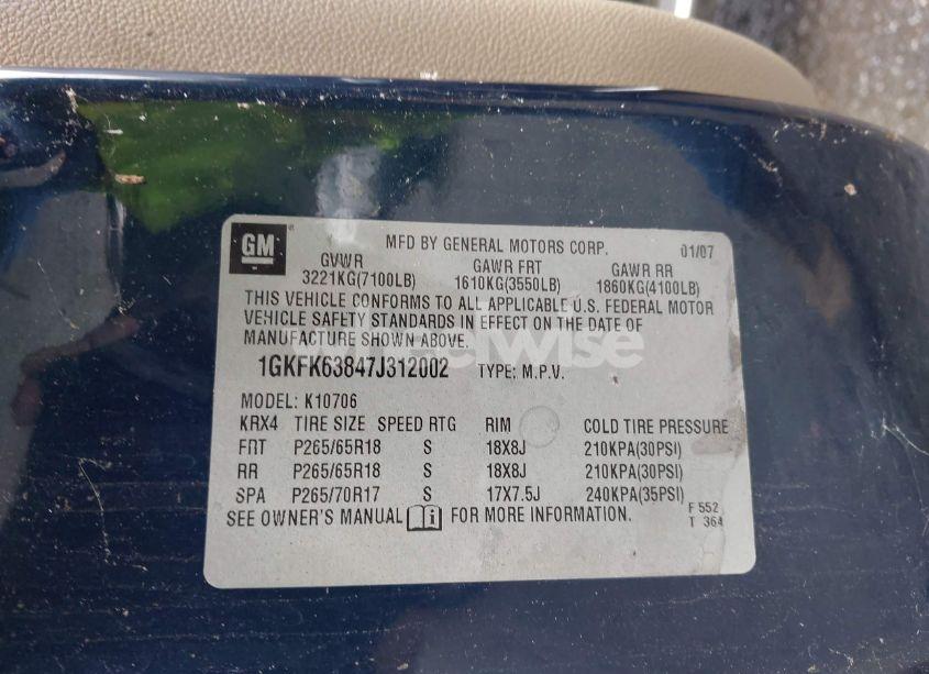 Photo 9 of 2007 Gmc Yukon DENALI (VIN 1GKFK63847J312002)