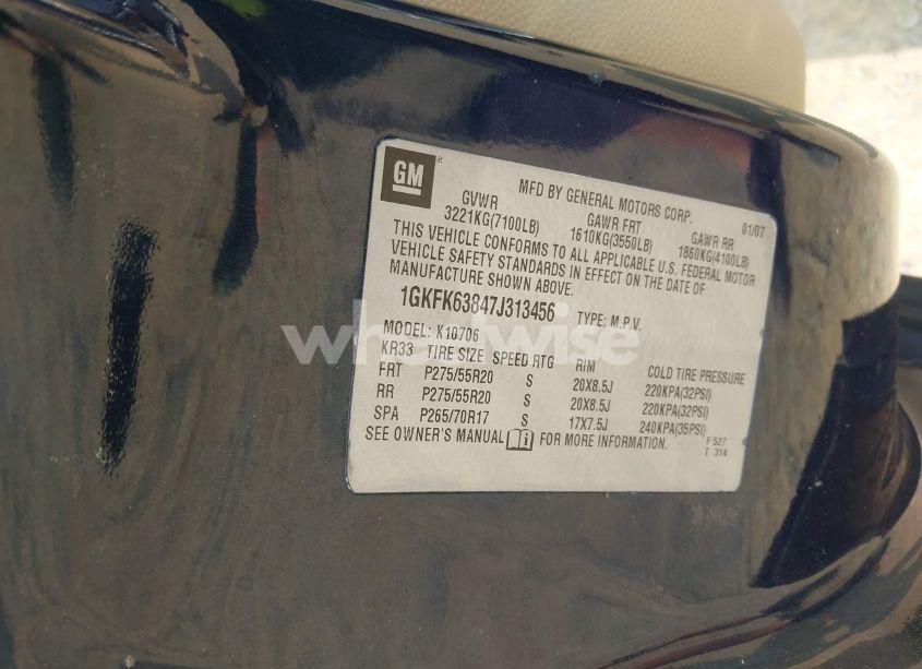 Photo 9 of 2007 Gmc Yukon DENALI (VIN 1GKFK63847J313456)