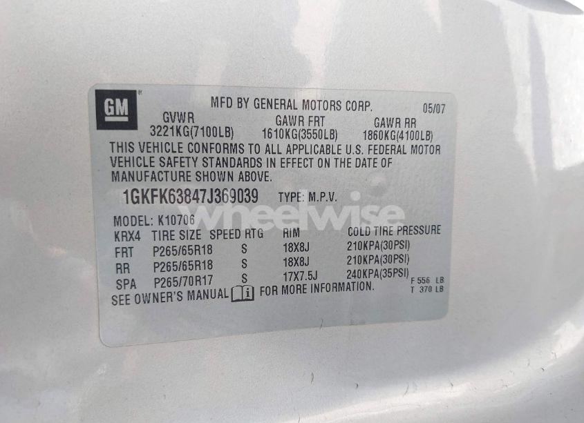 Photo 9 of 2007 Gmc Yukon DENALI (VIN 1GKFK63847J369039)