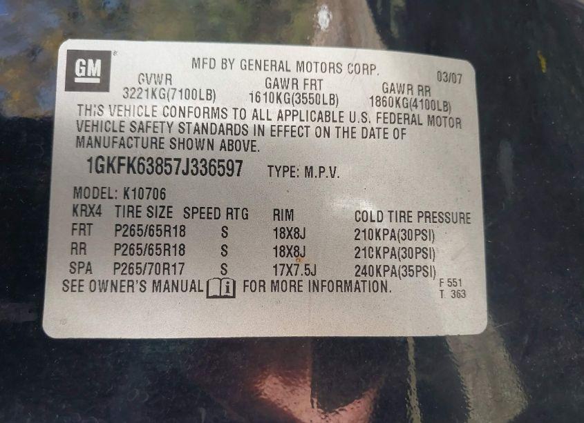 Photo 9 of 2007 Gmc Yukon DENALI (VIN 1GKFK63857J336597)